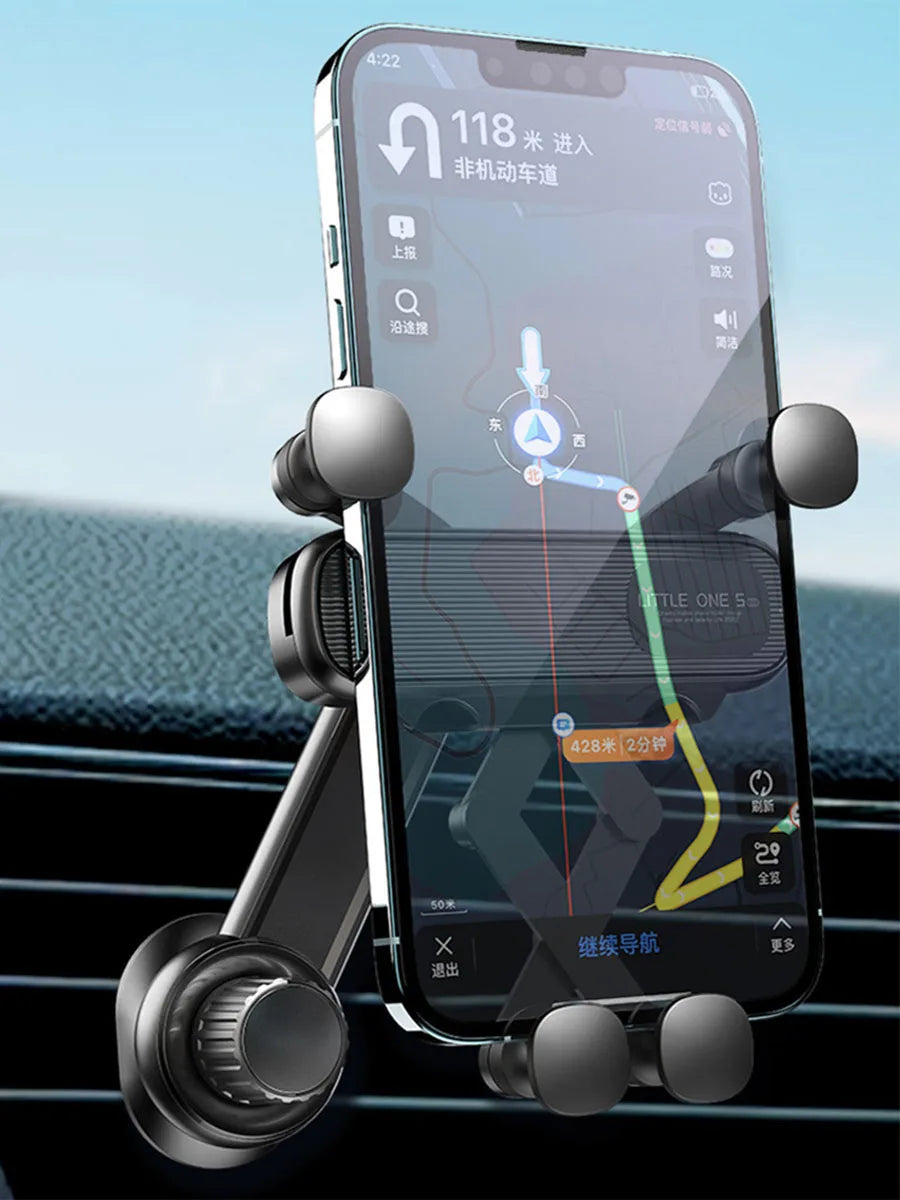 2025 Nouveau 360 °   Support de téléphone rotatif à gravité pour voiture, fixation sur grille d'aération, support de navigation télescopique pour sortie d'air, compatible avec les téléphones de 4,7 à 7 pouces